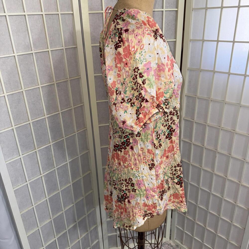 Free People Callie Floral‎ Fairy Boho Peasant Cottagecore Tunic Top Blouse Small - Picture 2 of 15